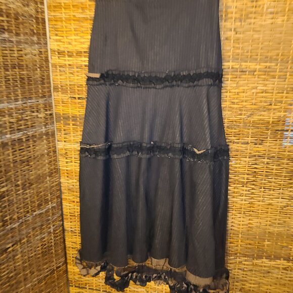 S-Marque Tiered Maxi Skirt Sz Large Black Beige Ruffled Tulle Netting Boho Rock - Picture 4 of 8